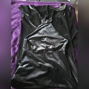 NWT Aigeman M Black Velvet Ruffle SlitHalter Gown